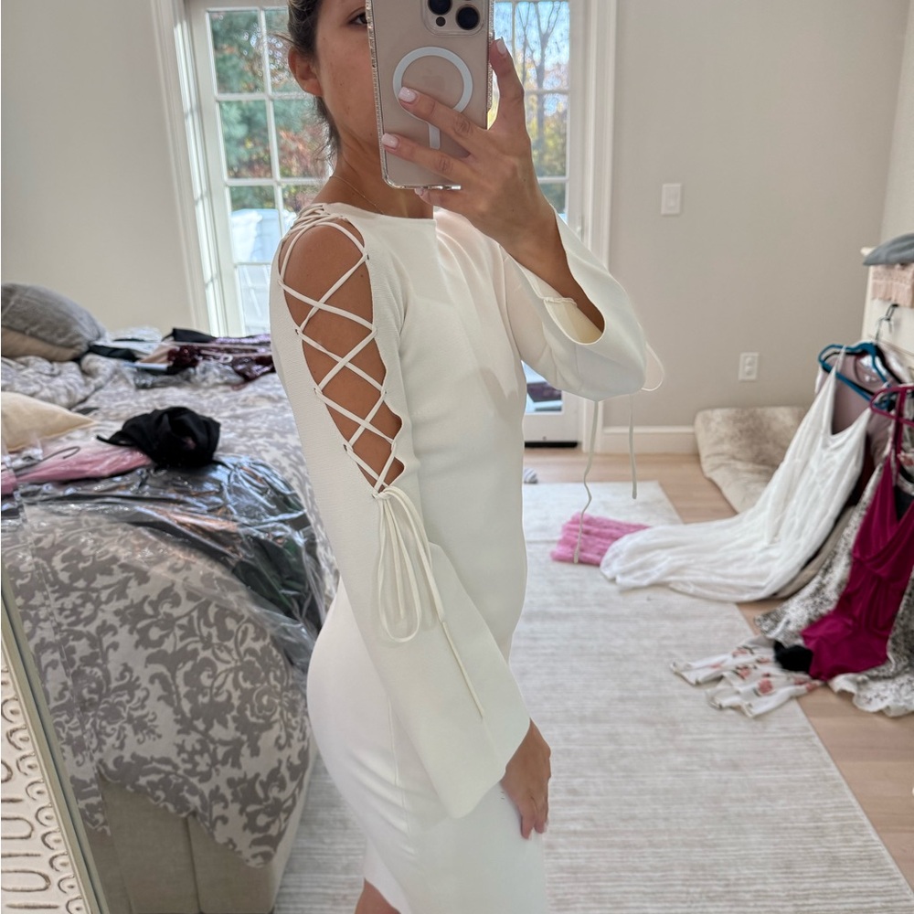 Bailey 44 White Long Sleeve Dress with Lace-Up Detail
